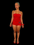 baddie wearing y2k vintage red romper 