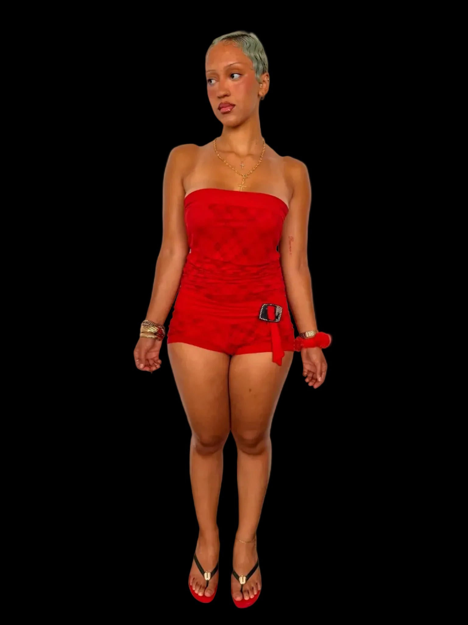 baddie wearing y2k vintage red romper 